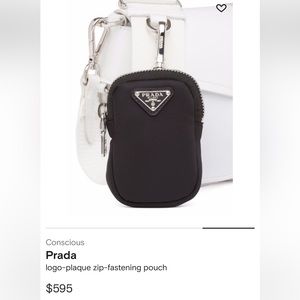 Prada logo-plaque zip-fastening pouch. Black